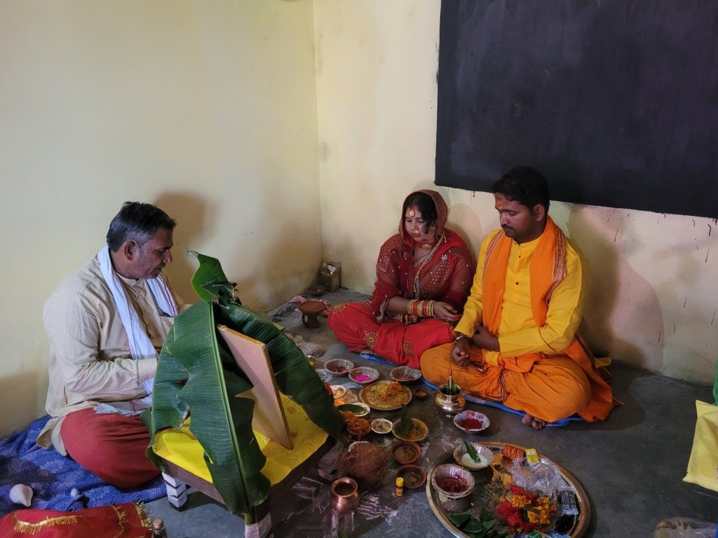Traditional inaugural ceremony and blessing rituals by founding members at school premises.
